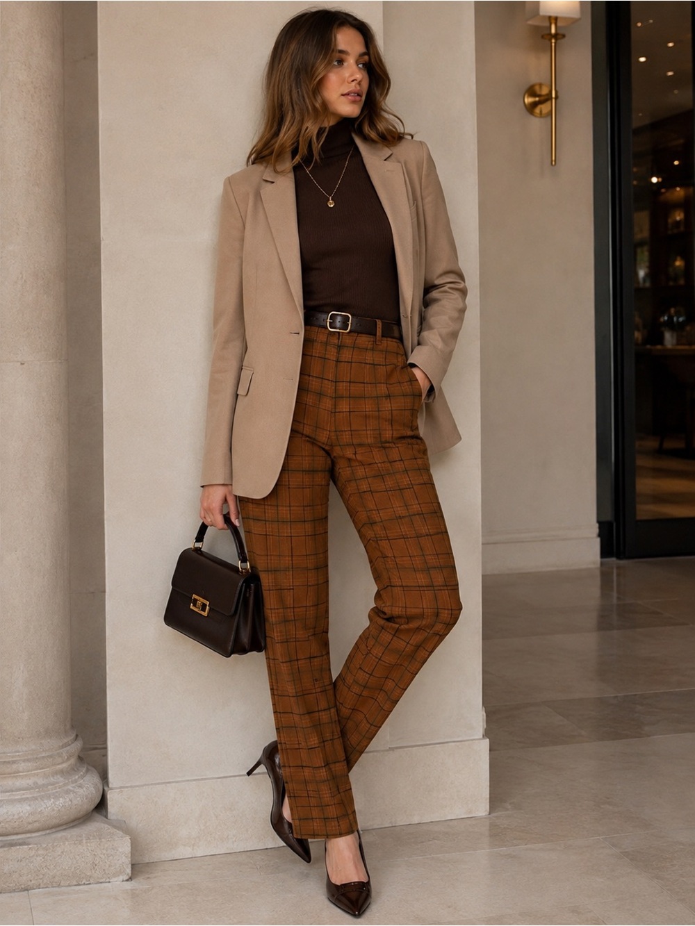 Masons Brown Plaid Straight Leg Chino Pants